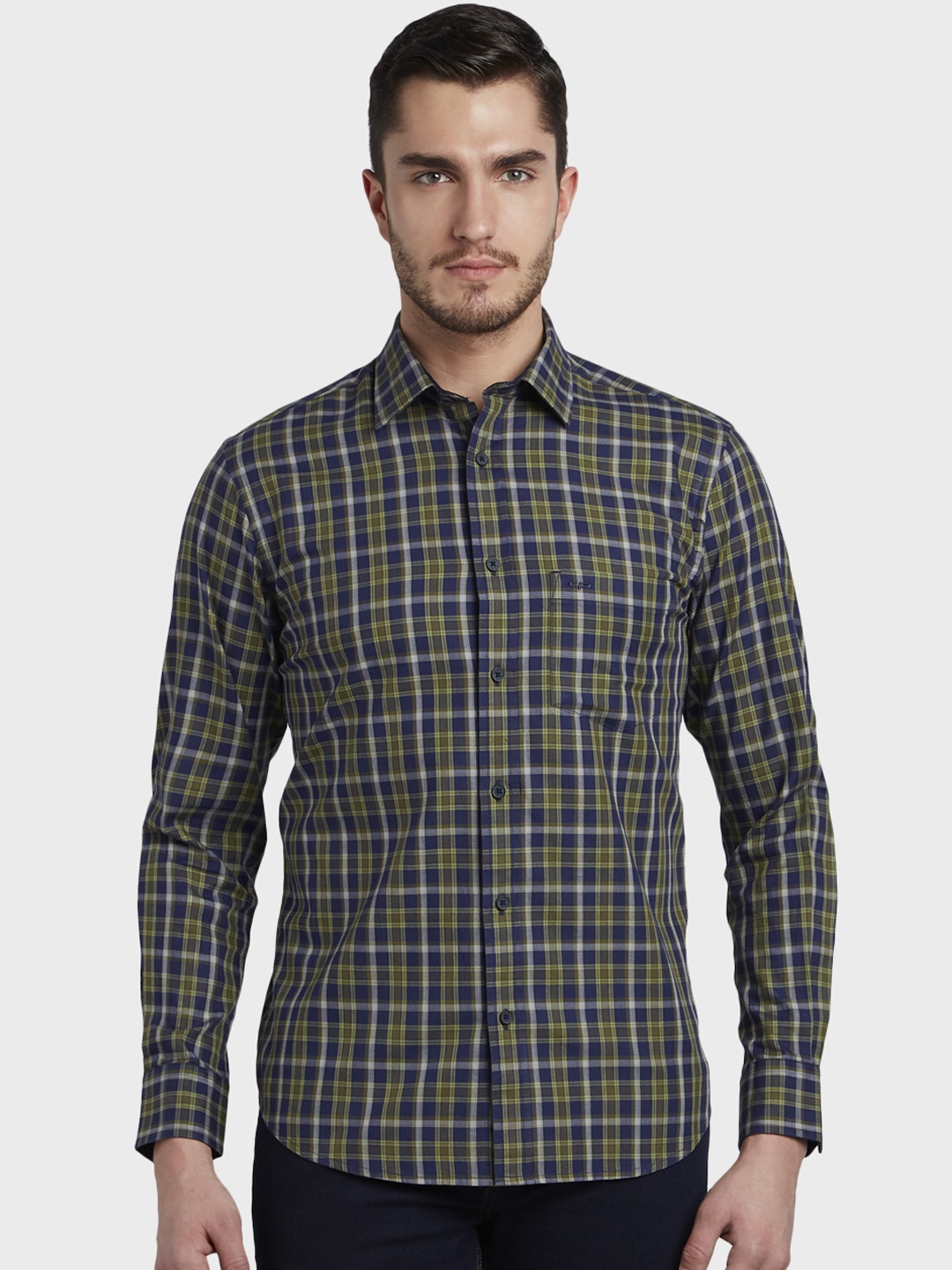 

ColorPlus Men Green & Blue Tailored Fit Checked Casual Shirt