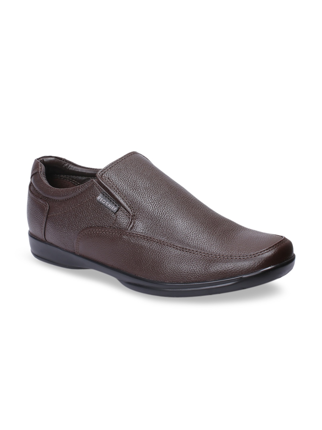 

Red Chief Men Brown Textured Formal Slip-Ons