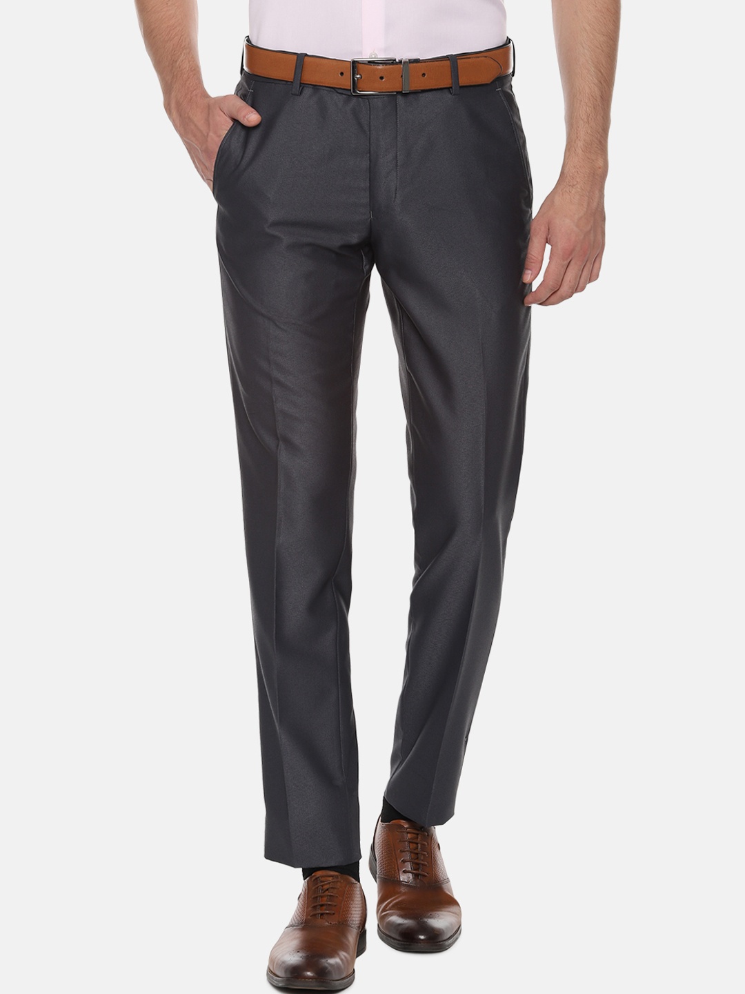 

Van Heusen Men Grey Slim Fit Self Design Formal Trousers