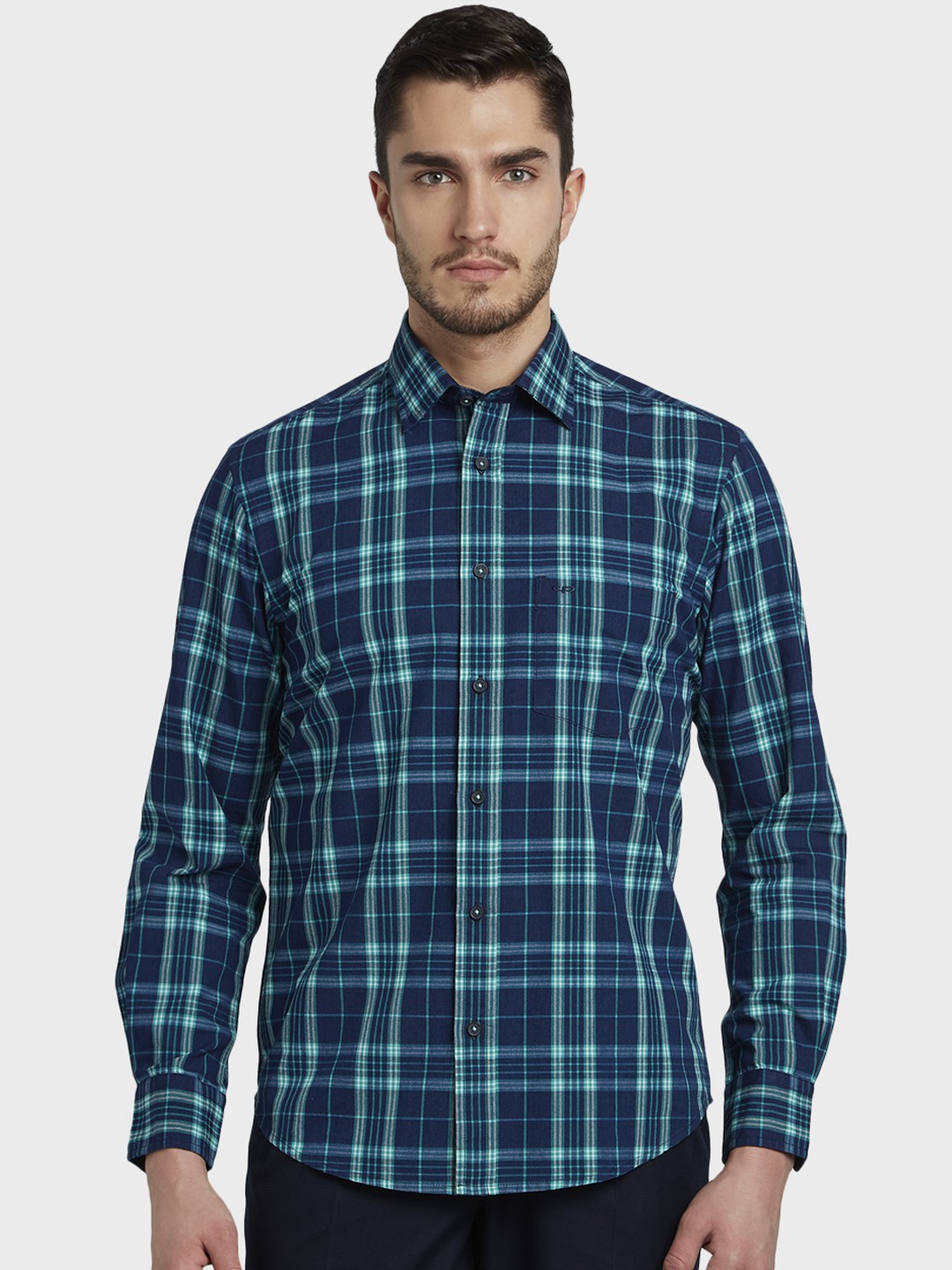 

ColorPlus Men Green & Blue Tailored Fit Checked Casual Shirt
