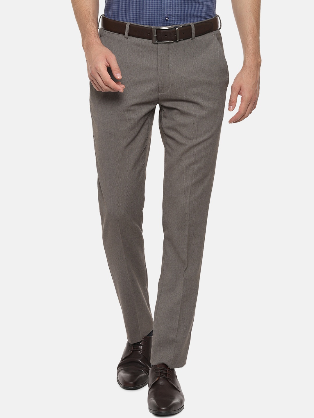 Louis Philippe Men Grey Slim Fit Solid Formal Trousers