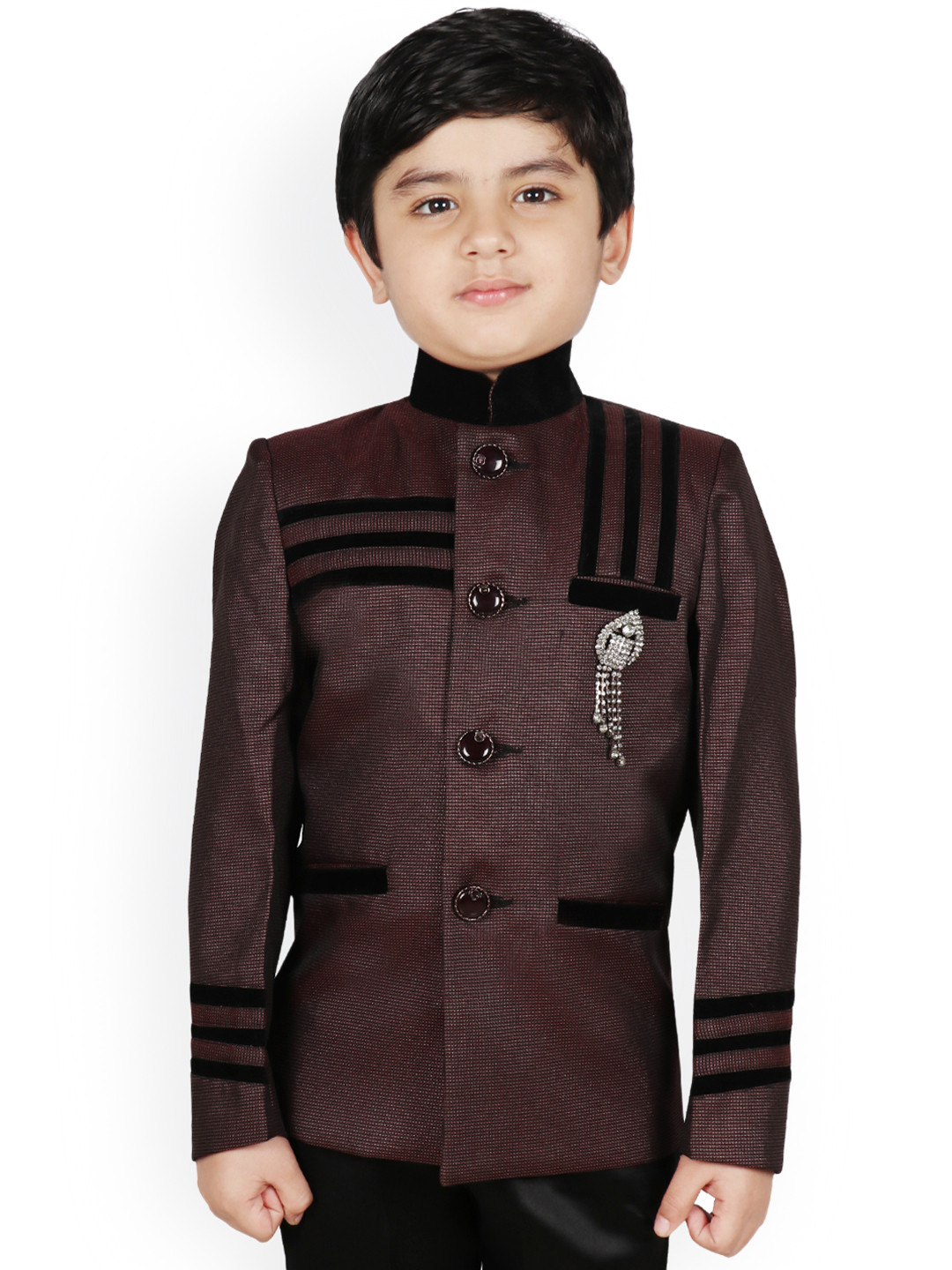 

SG YUVRAJ Boys Brown Self Design Regular-Fit Single-Breasted Blazer