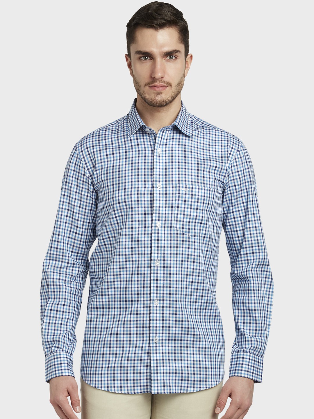 

ColorPlus Men Blue & White Tailored Fit Checked Casual Shirt