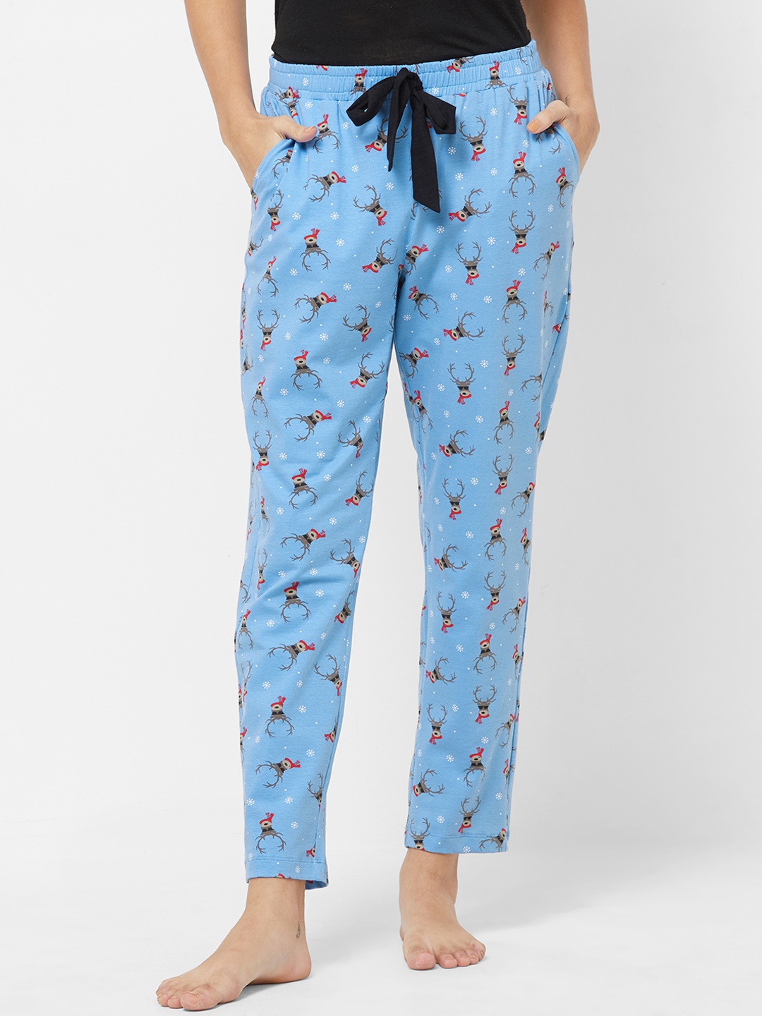 

Mystere Paris Women Blue Printed Lounge Pants G414C