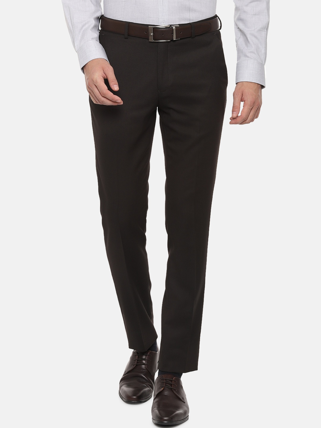 

Louis Philippe Men Brown Slim Fit Solid Formal Trousers