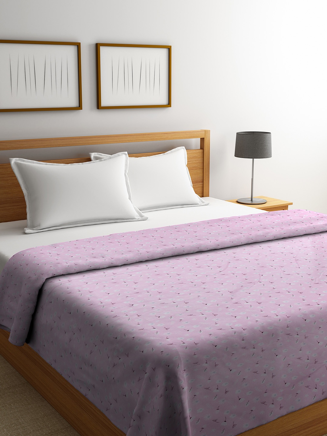 

MYTRIDENT Lavender White Floral Print Reversible Mild Winter 90 GSM Double Bed Dohar