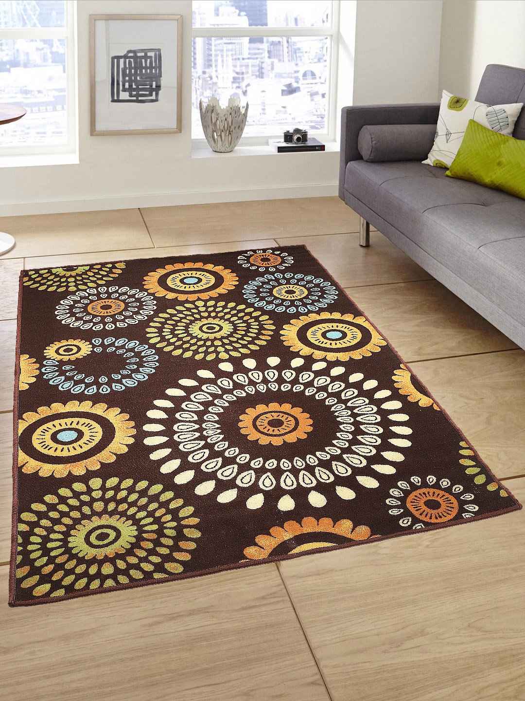 Status Multicoloured Printed Taba Anti-Skid Carpet, Multi