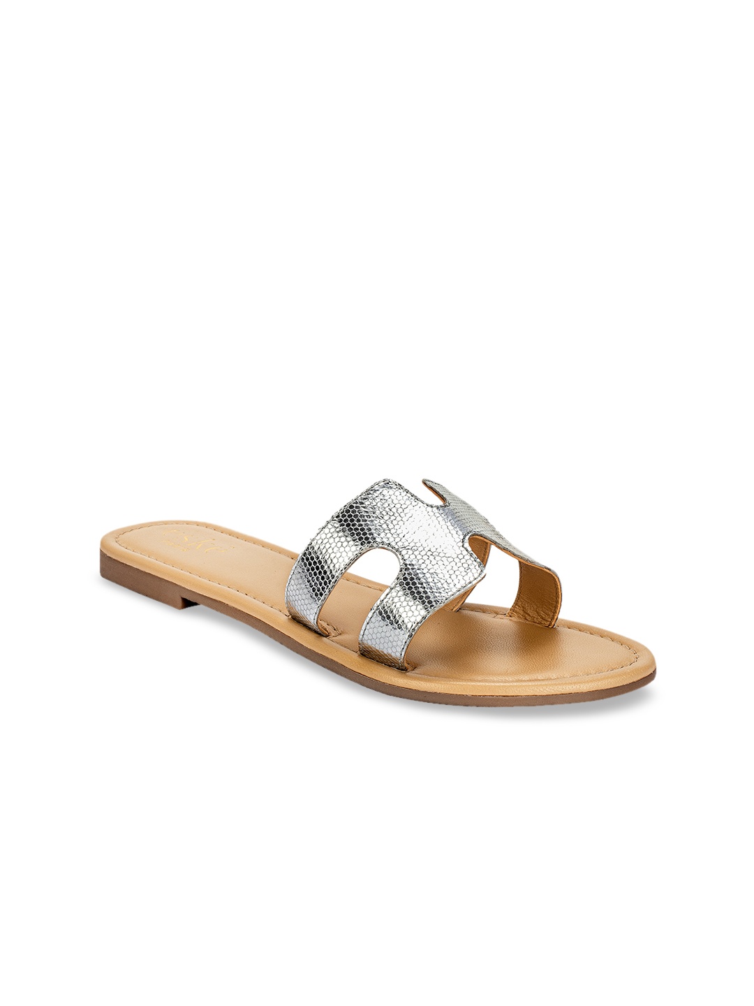 

Eske Women Silver-Toned Solid Leather Open Toe Flats