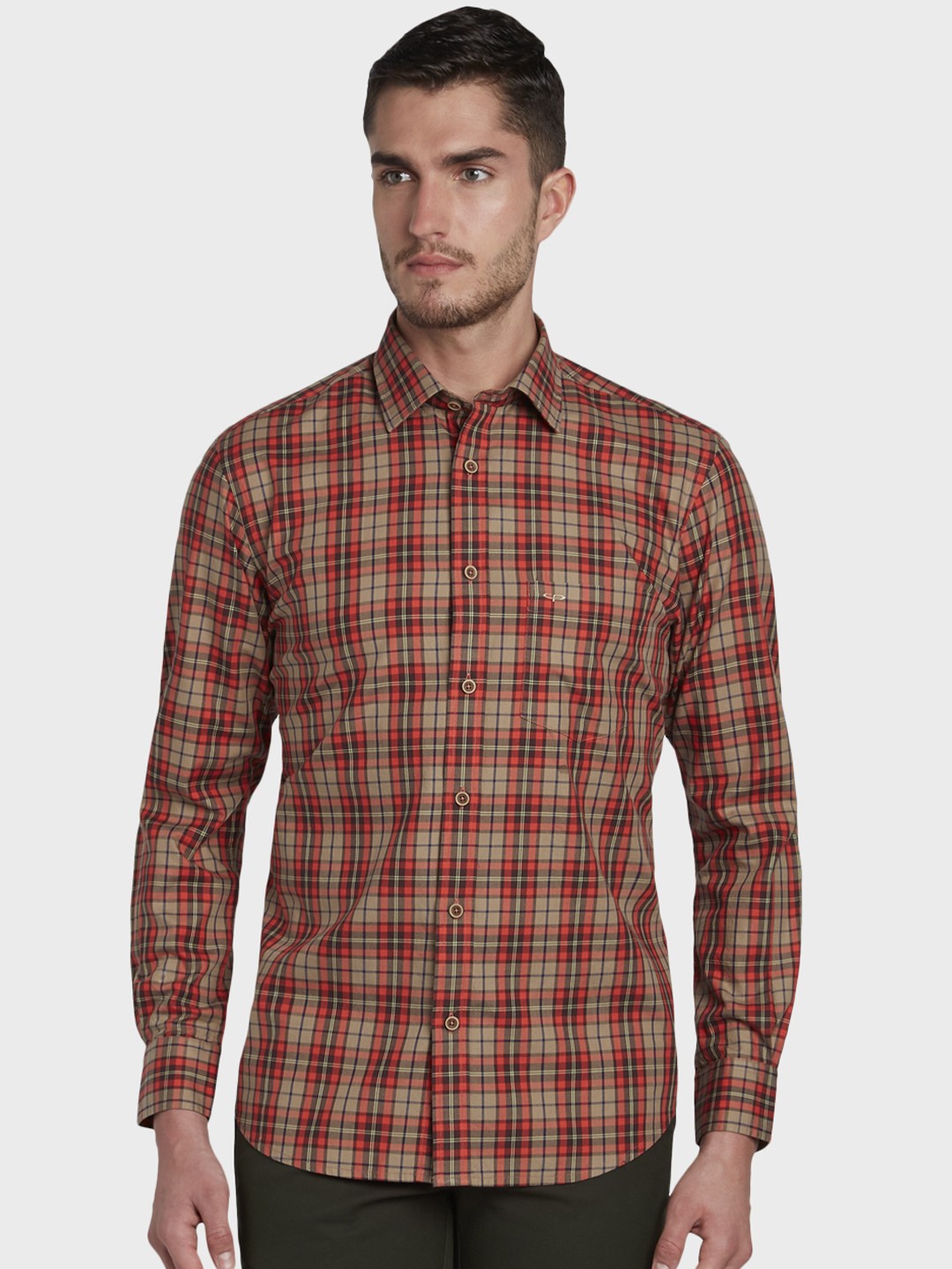 

ColorPlus Men Red & Brown Tailored Fit Checked Casual Shirt