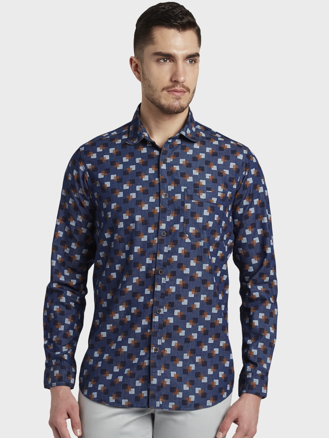 

ColorPlus Men Blue Regular Fit Printed Casual Shirt