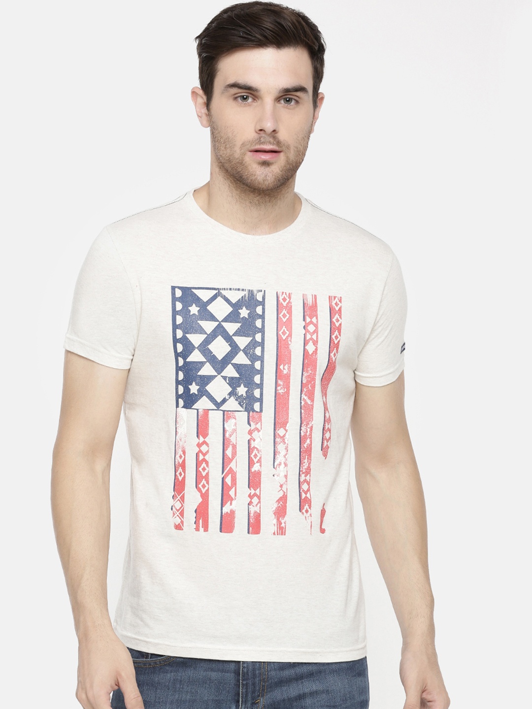 

Steenbok Men Off-White Printed Round Neck T-shirt