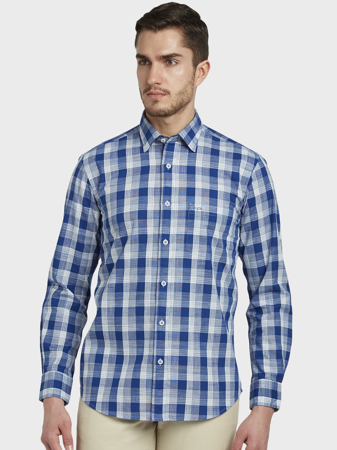 

ColorPlus Men Blue & Grey Tailored Fit Checked Casual Shirt