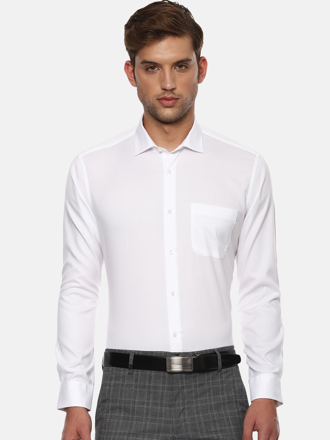 Van Heusen Men White Regular Fit Solid Formal Shirt