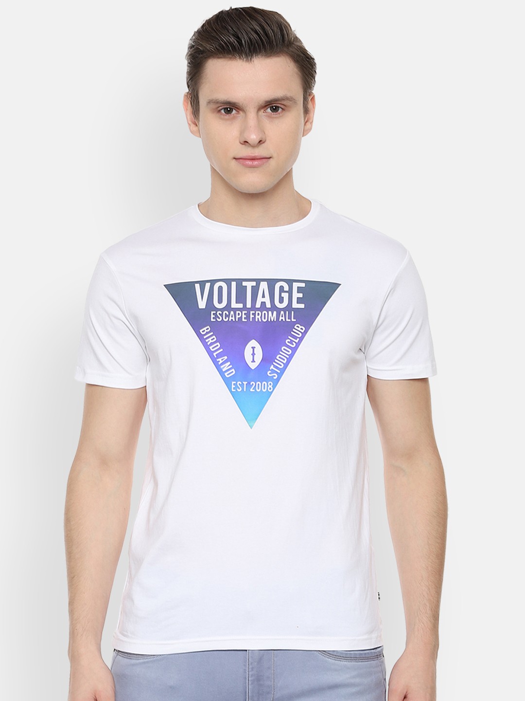 

People Men White Printed Round Neck T-shirt