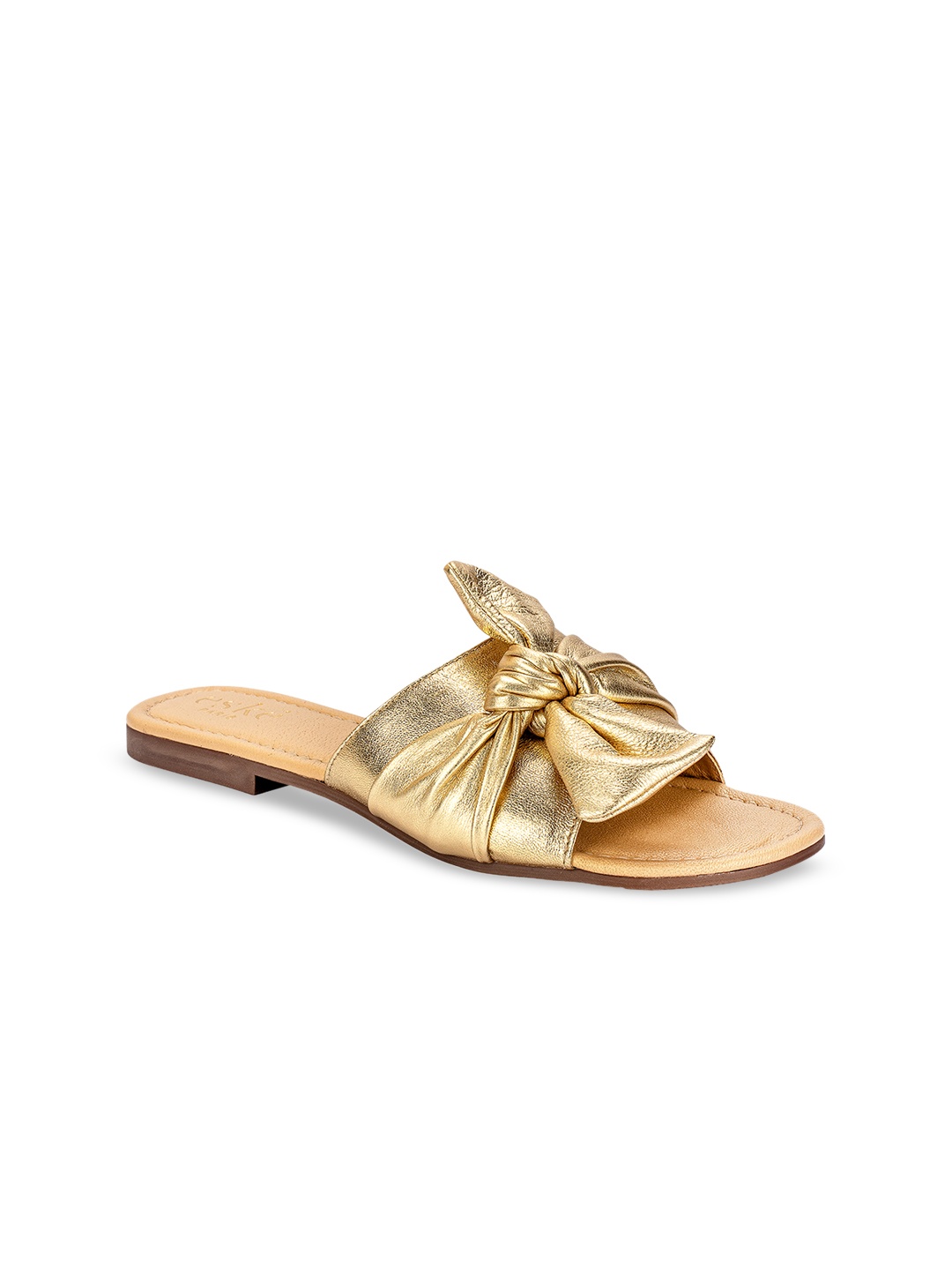 

Eske Women Muted Gold-Toned Solid Leather Open Toe Flats