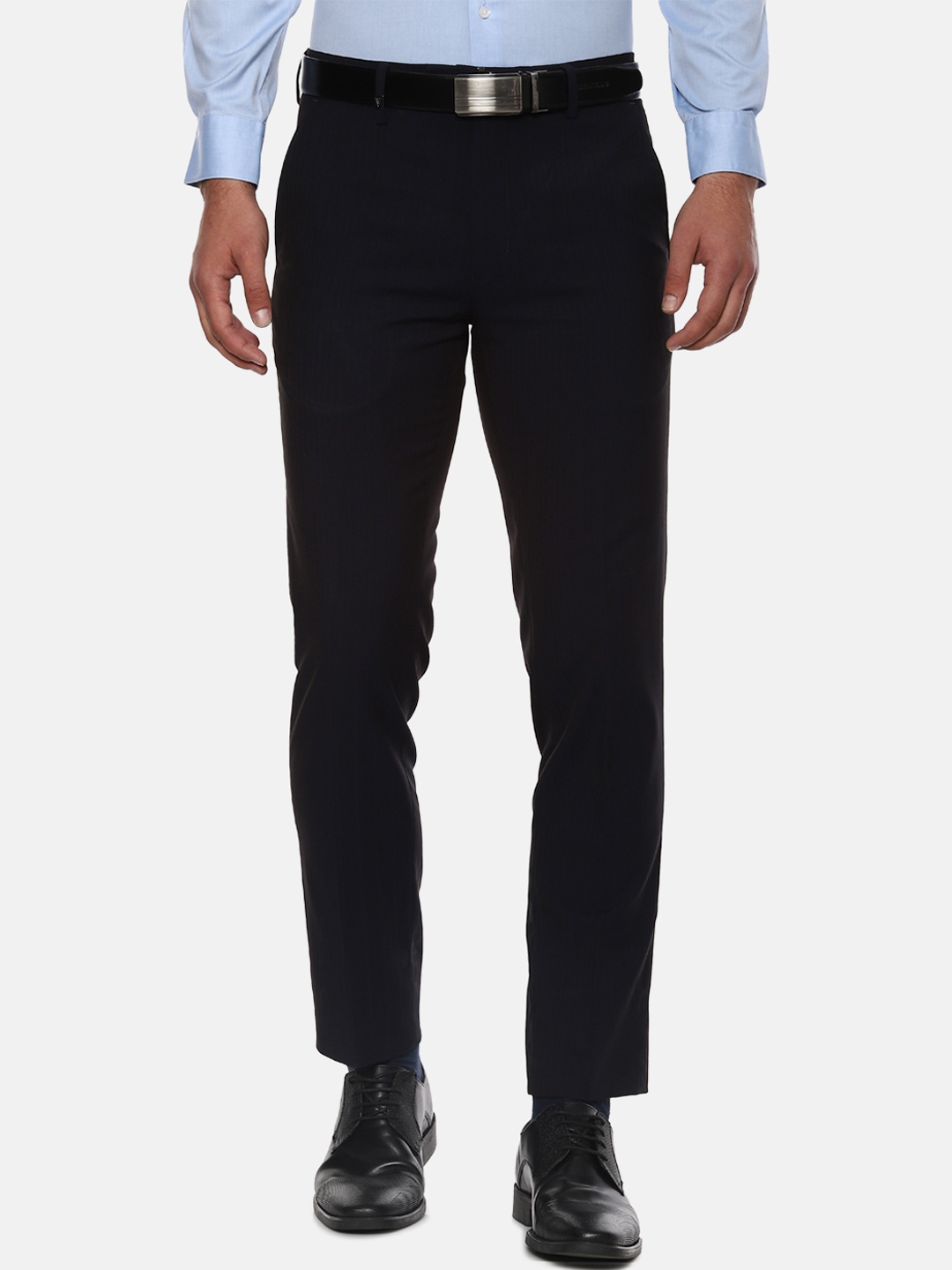 

Van Heusen Men Navy Blue Slim Fit Solid Formal Trousers