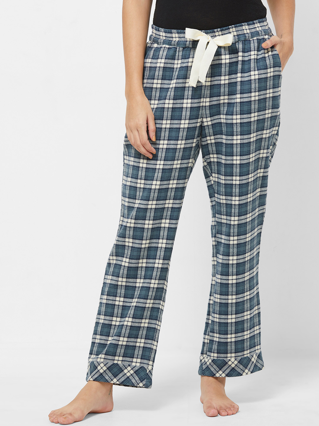 

Mystere Paris Women White & Green Checked Lounge Pants G413A