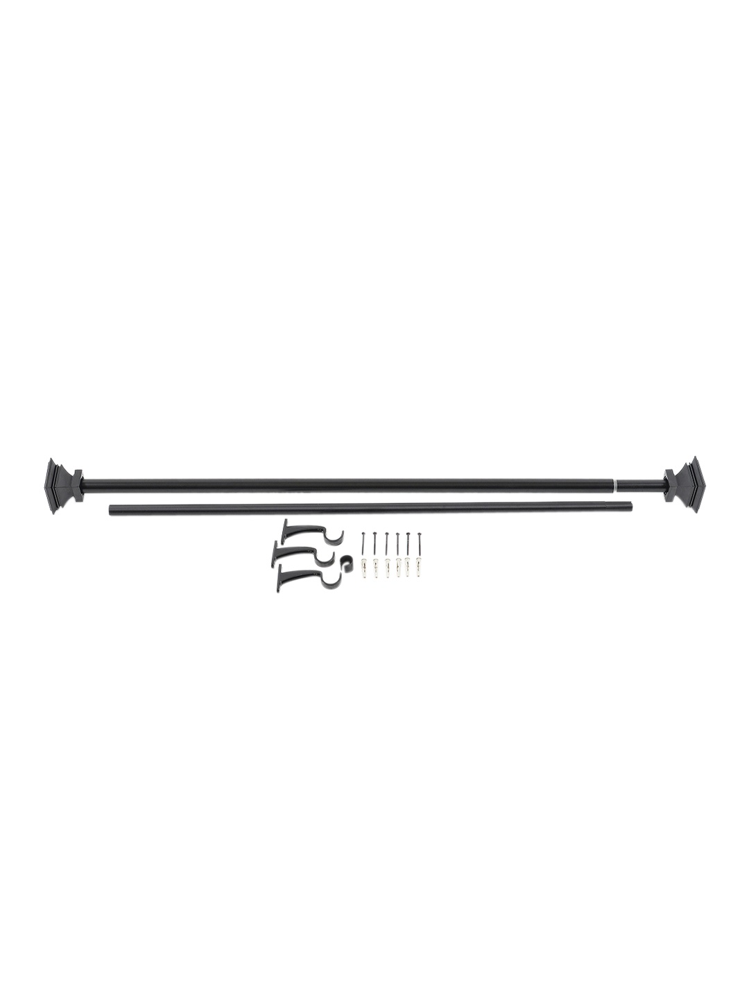 Deco Window Black Iron Curtain Rod With Brackets & Finials