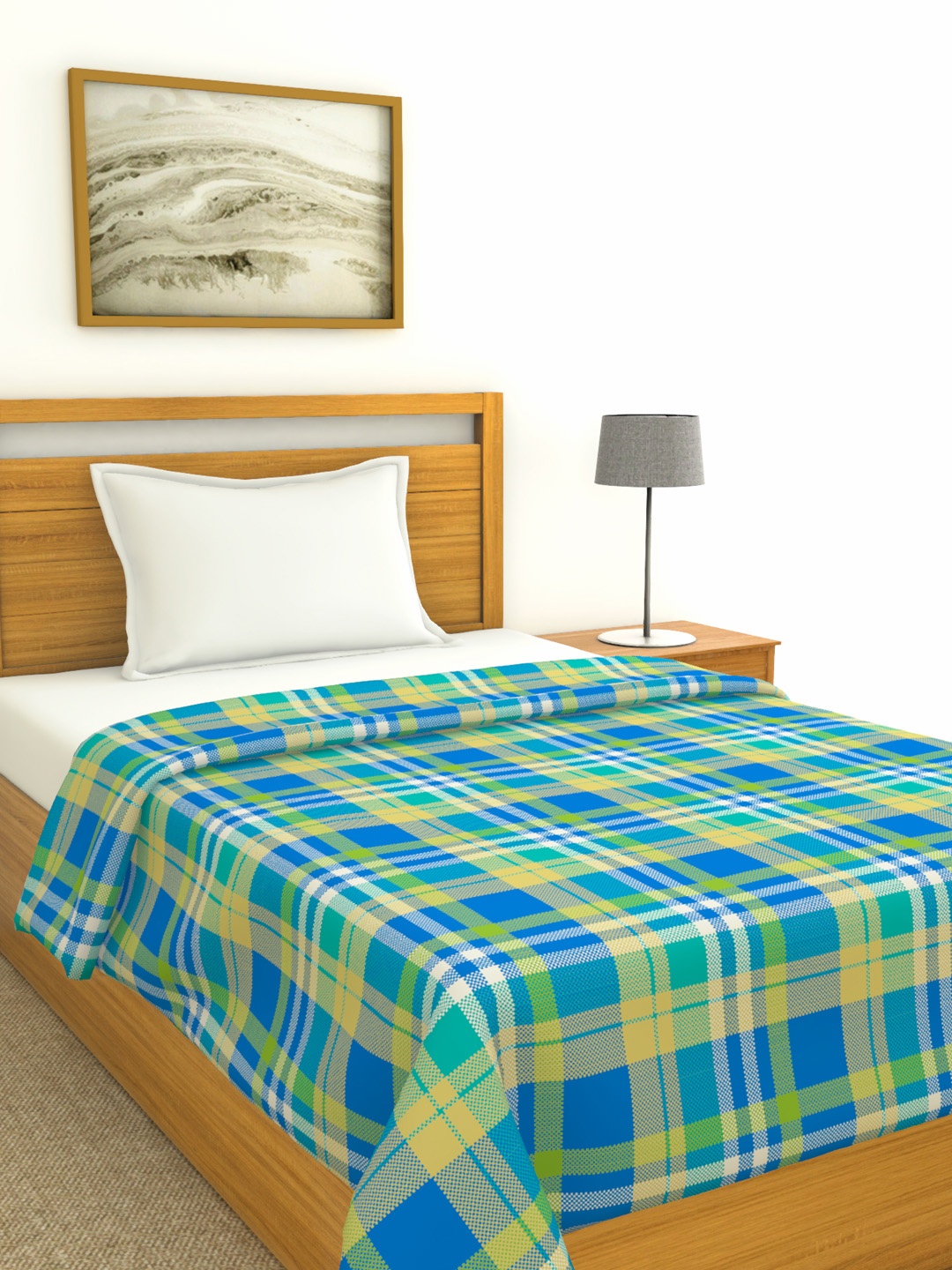 

BIANCA Green & Blue Checked AC Room 120 GSM Single Bed Comforter