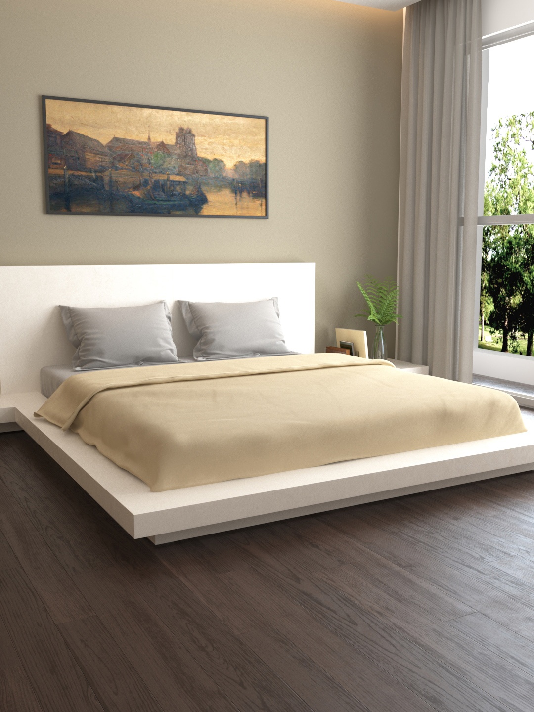 

MARK HOME Beige Solid 400TC Double Bed Duvet Cover