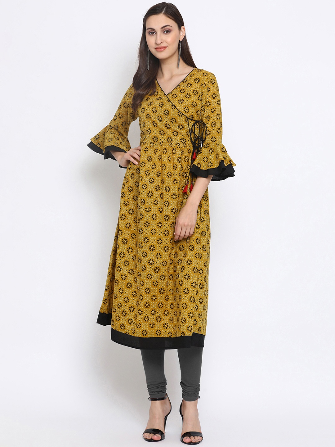 

Azira Women Mustard Yellow & Black Printed A-Line Kurta
