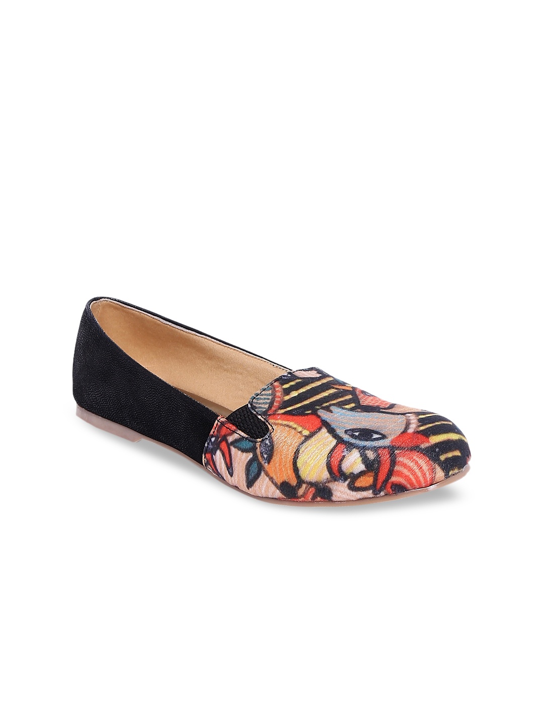 Kanvas Women Black & Orange Handprint Slip-Ons