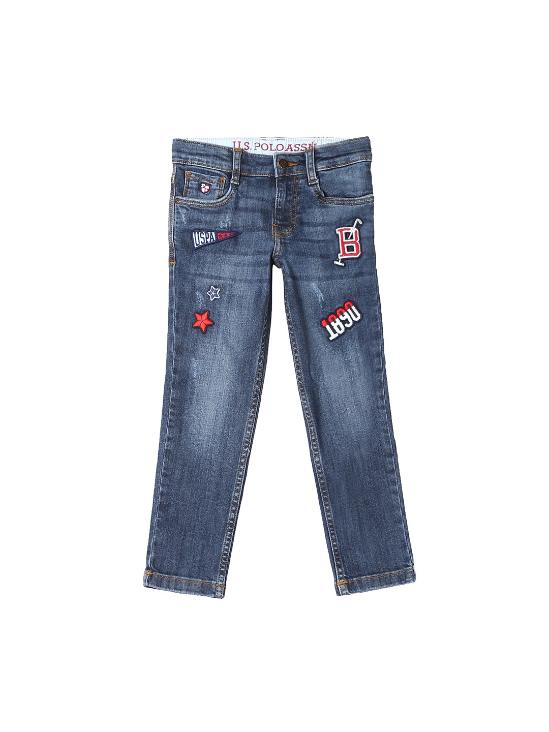 

U.S. Polo Assn. Kids Boys Blue Slim Fit Mid-Rise Clean Look Stretchable Jeans