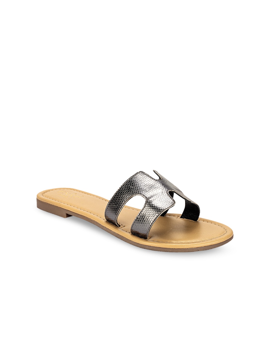 

Eske Women Grey Solid Leather Open Toe Flats