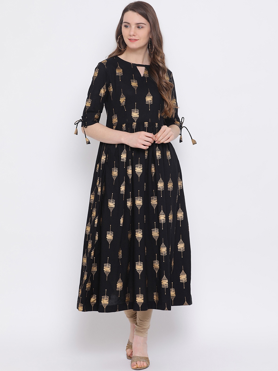 

Indian Virasat Women Black Embroidered A-Line Kurta