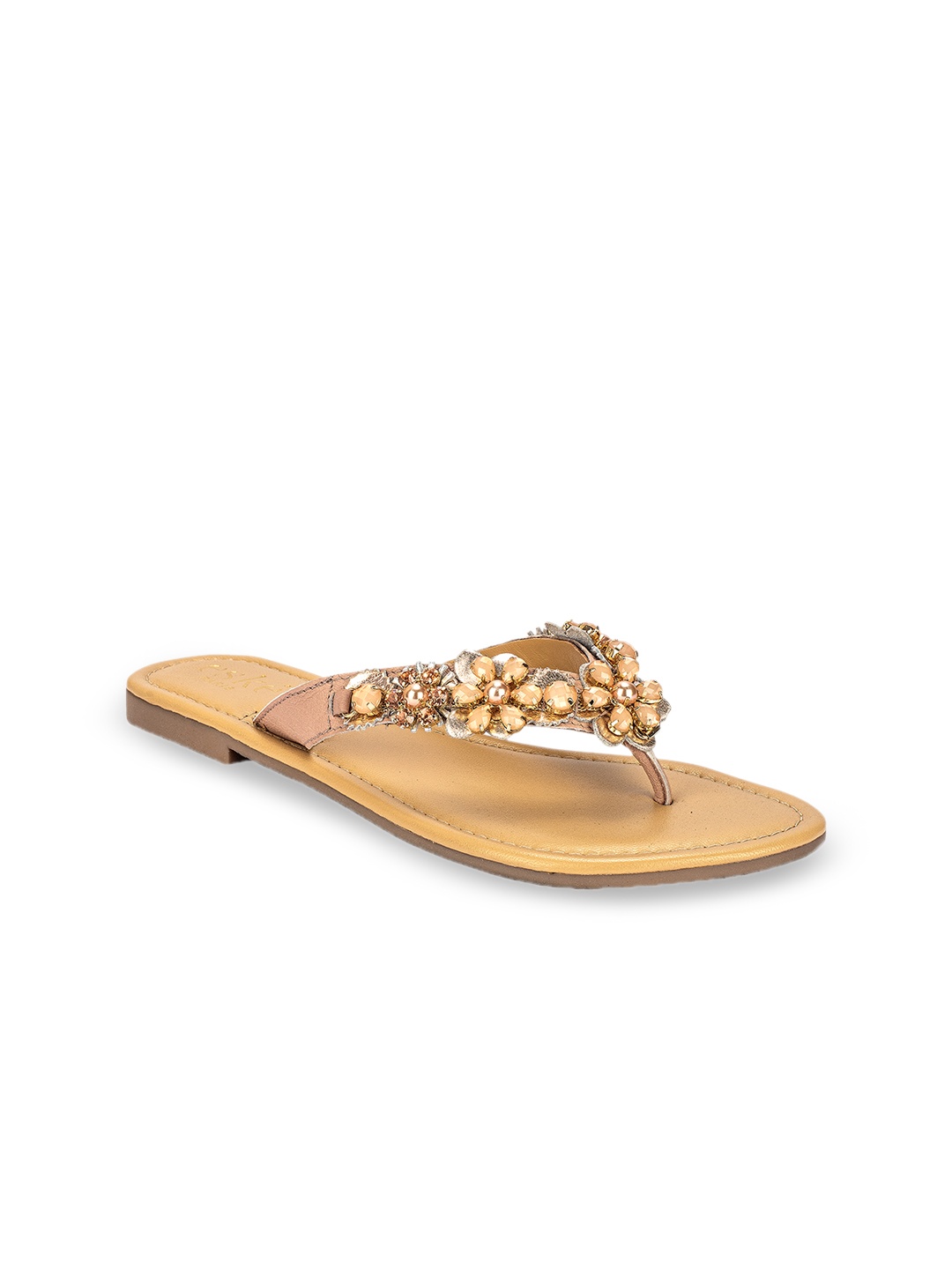 

Eske Women Rose Embellished Leather Open Toe Flats