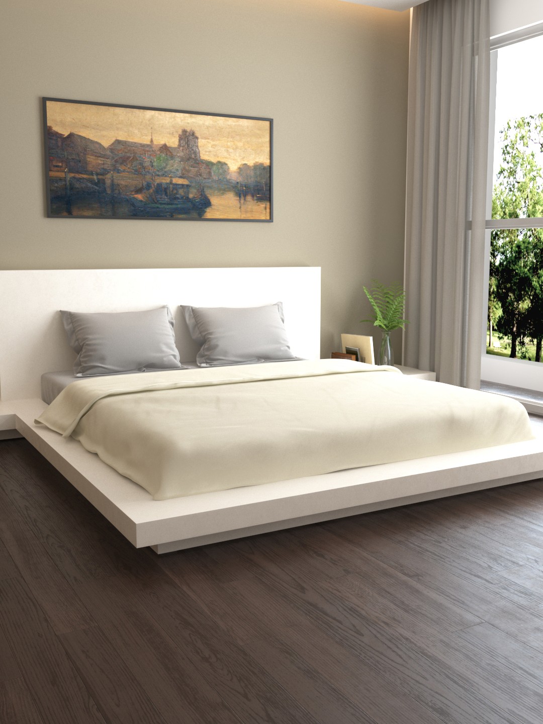 

MARK HOME Cream-Coloured Solid 400TC Double Bed Duvet Cover