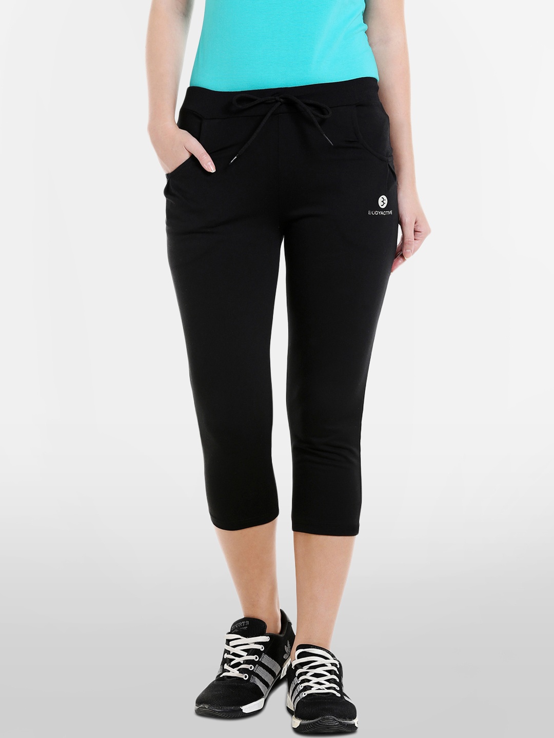 BODYACTIVE Women Black Solid Regular Fit Capris