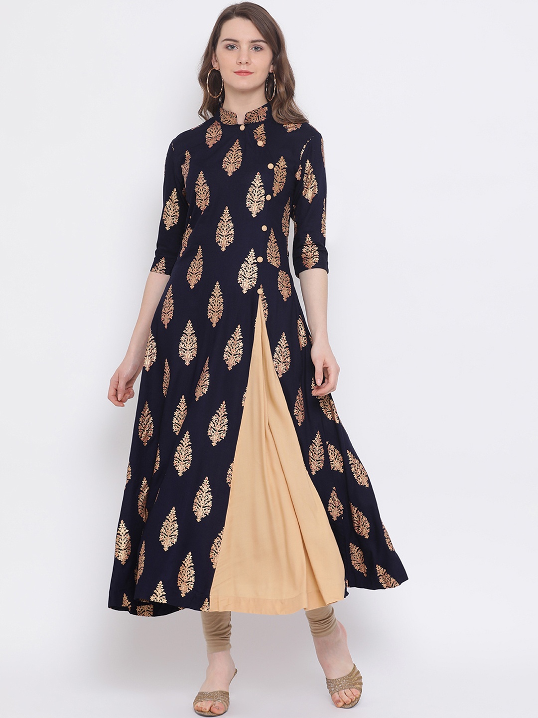 

Indian Virasat Women Navy Blue Printed A-Line Kurta