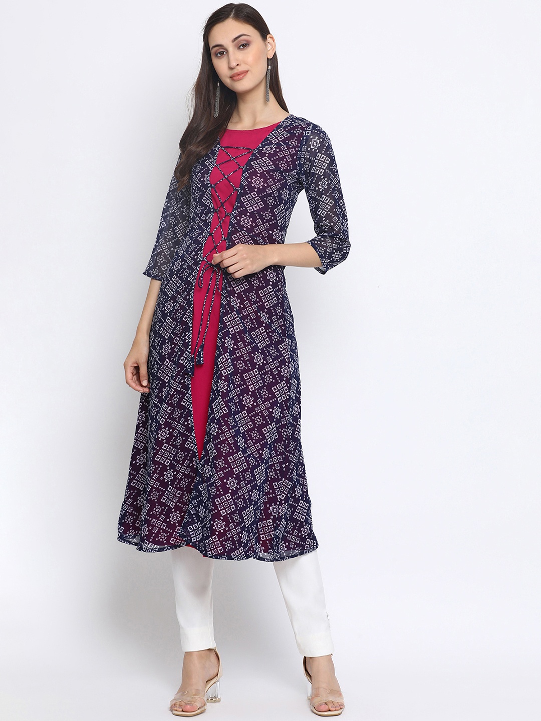 

Azira Women Blue & Pink Printed A-Line Kurta
