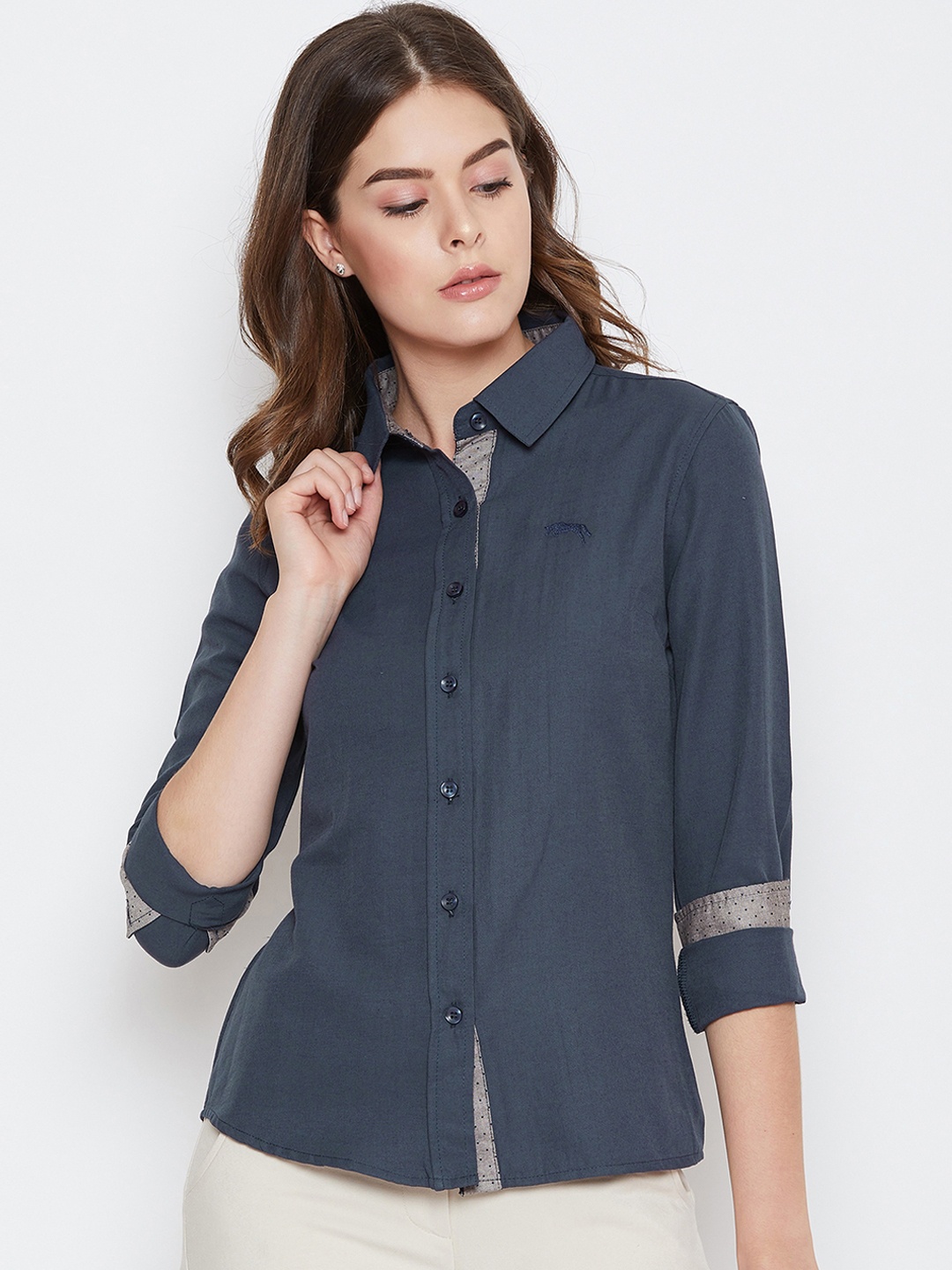 

JUMP USA Women Navy Blue Relaxed Slim Fit Solid Casual Shirt