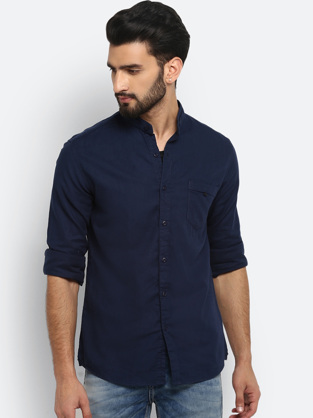 

Mufti Men Navy Blue Slim Fit Solid Casual Shirt
