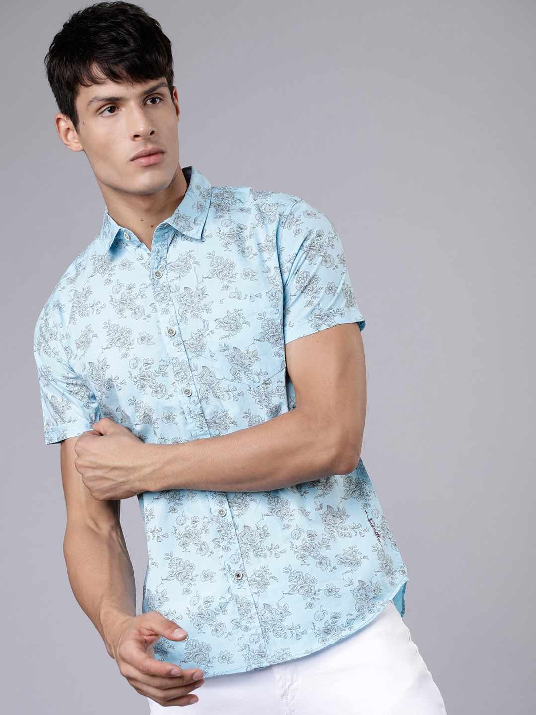 

LOCOMOTIVE Men Blue & Grey Slim Fit Printed Casual Shirt