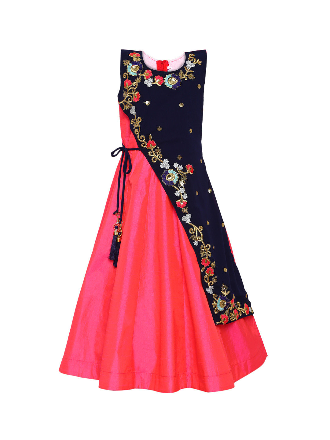 

Aarika Girls Navy Blue & Pink Floral Embroidered Maxi Dress