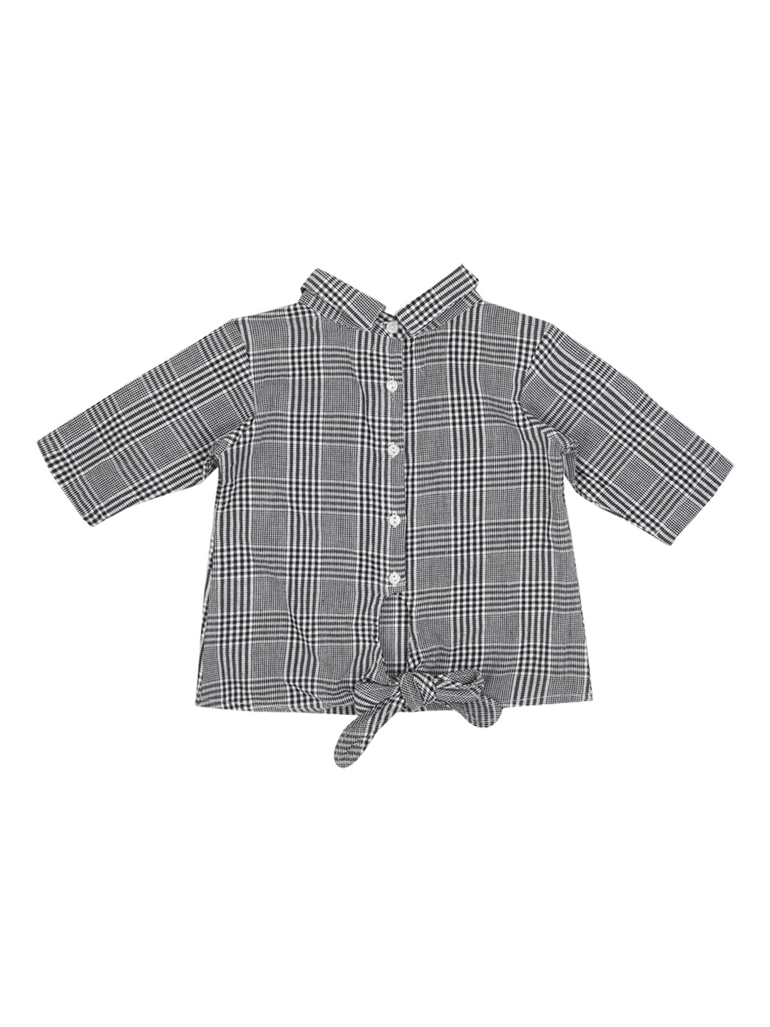 

Allen Solly Junior Girls Grey & White Checked Pure Cotton Shirt Style Pure Cotton Top