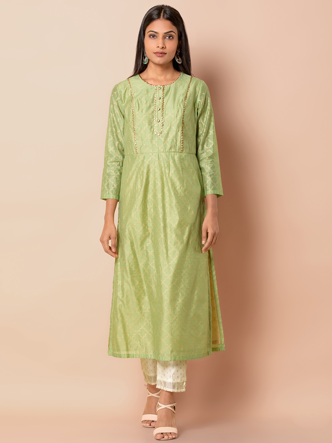 

INDYA Women Green Ethnic Motifs Printed Regular Kurta with Palazzos