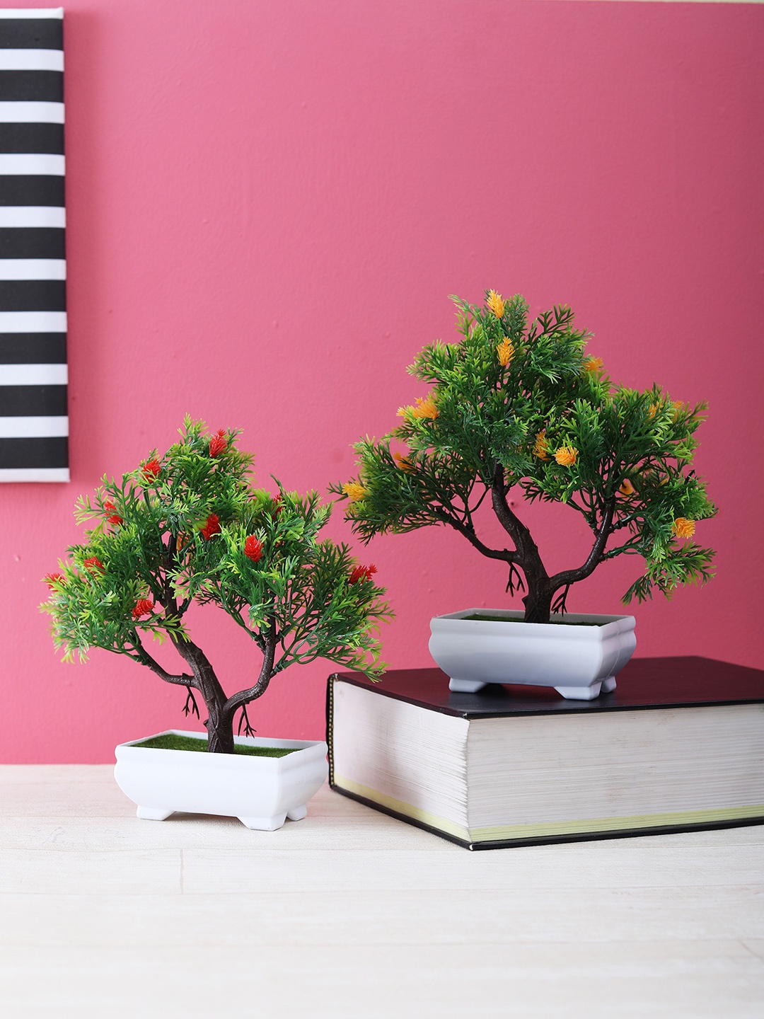 

FOLIYAJ Set of 2 Multicoloured Artifical 3-Branch Bonsai Tree With Pot, Multi