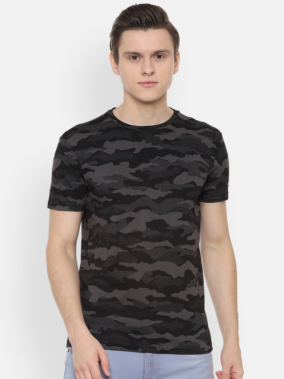 

People Men Grey Printed Round Neck Pure Cotton T-shirt
