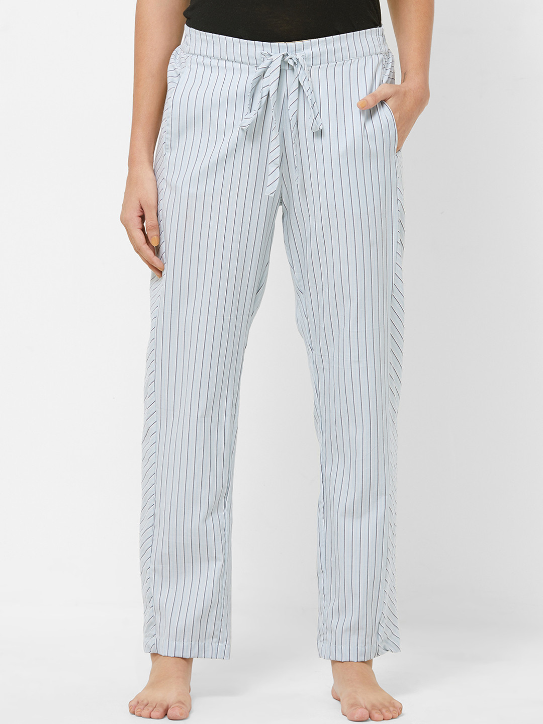 

Mystere Paris Women Blue Striped Lounge Pants G391F