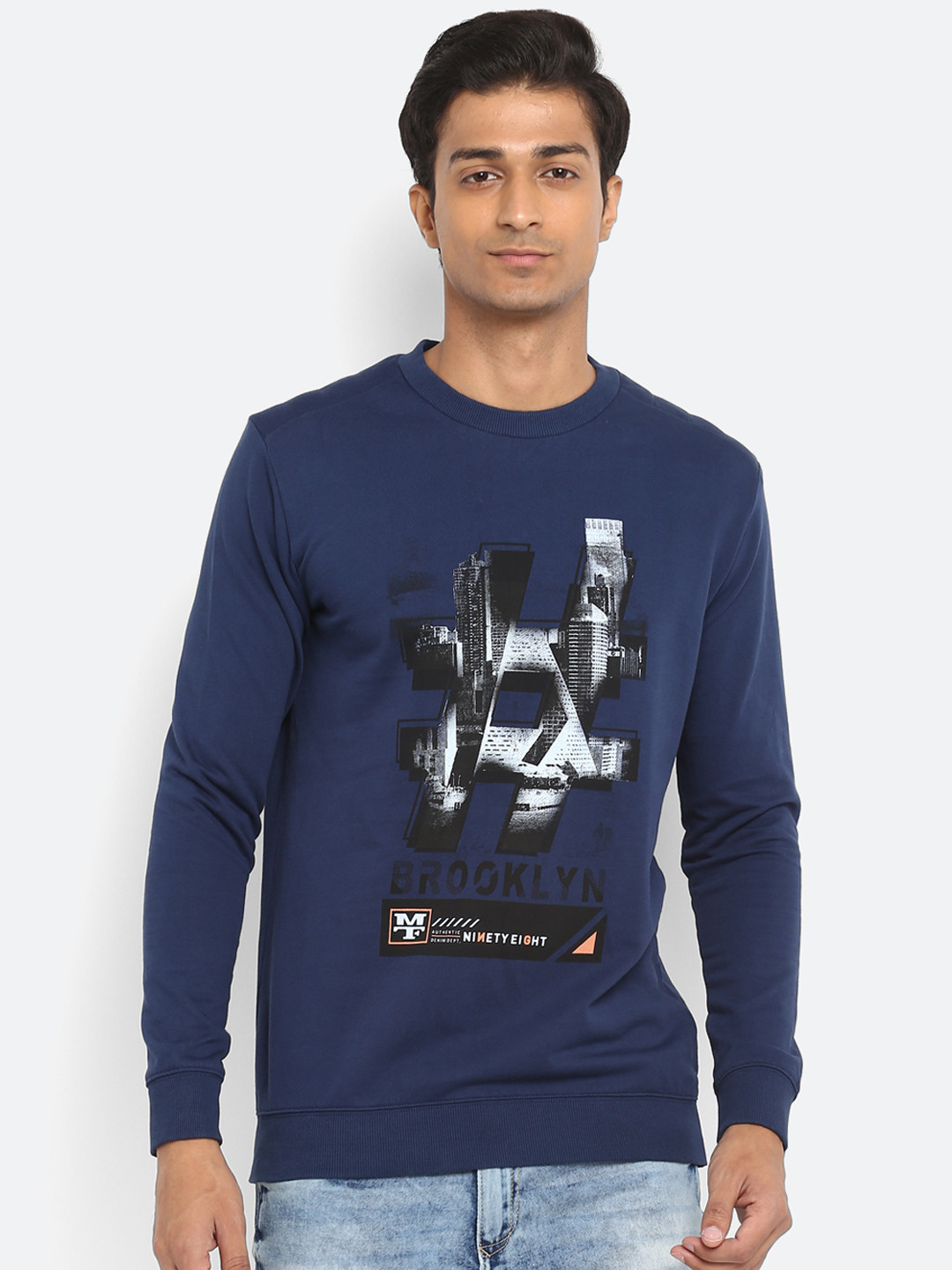 

Mufti Men Navy Blue Printed Sweatshirt