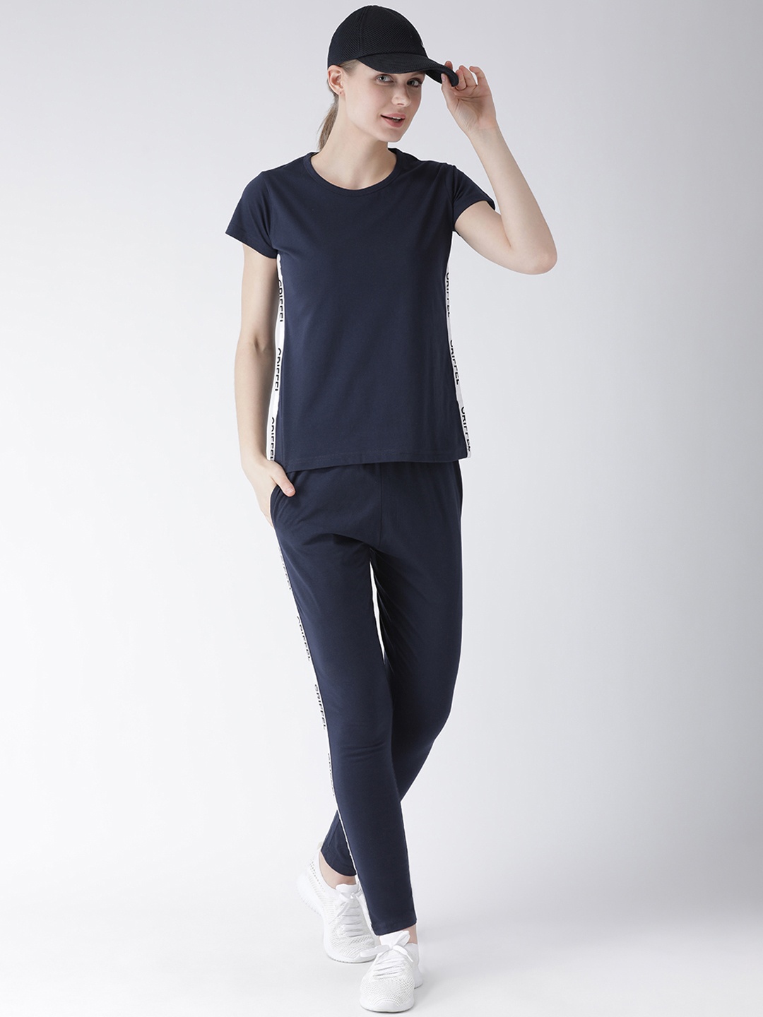 

GRIFFEL Women Navy Blue Solid T-shirt with Trousers