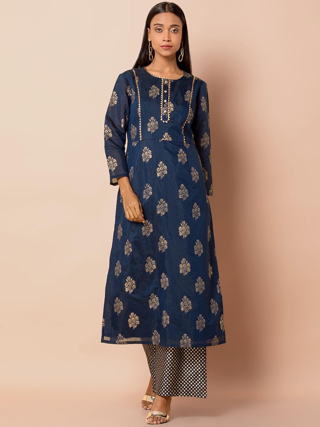 

INDYA Women Blue Floral Printed Regular Kurta with Palazzos