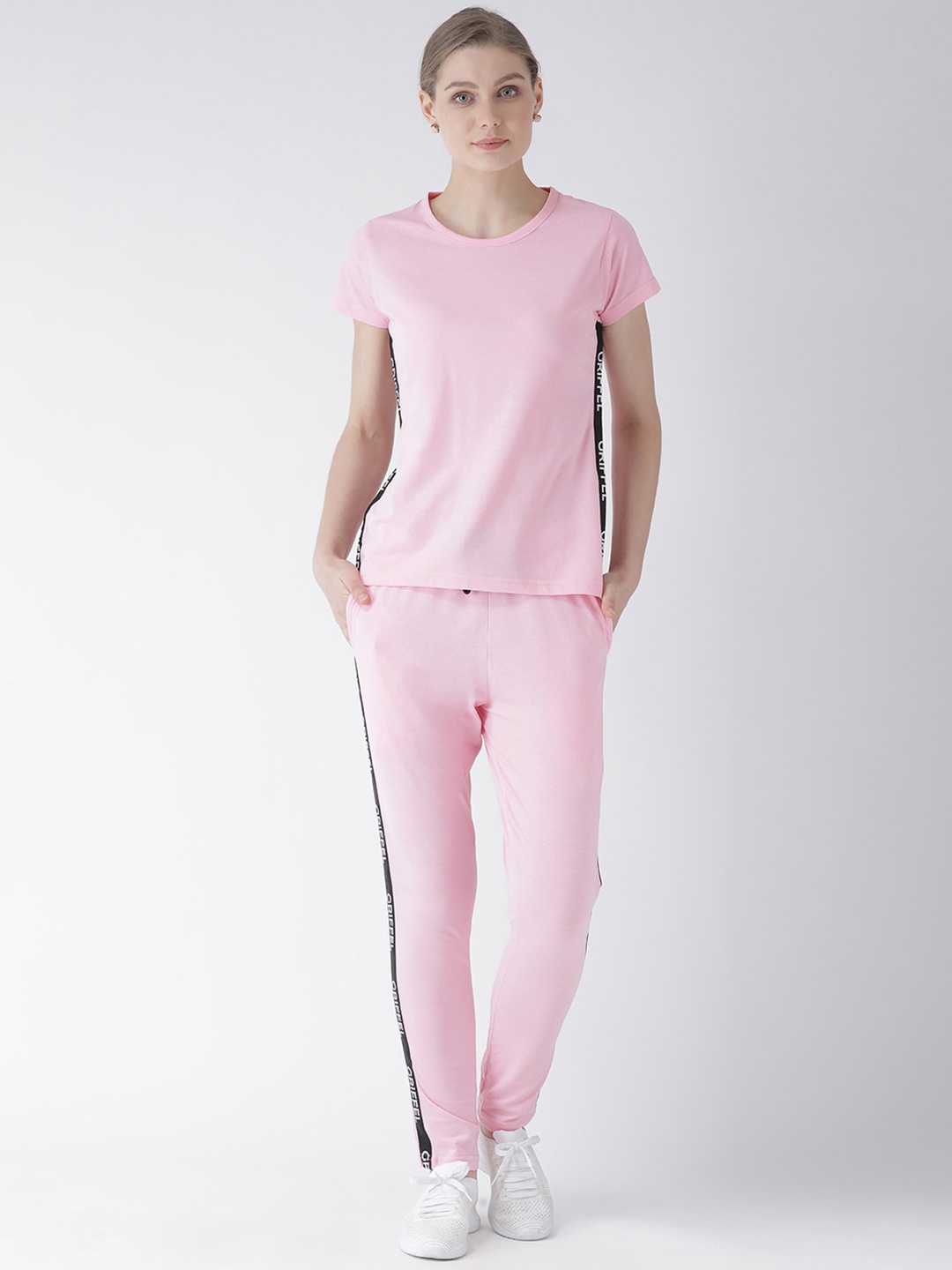

GRIFFEL Women Pink Solid T-shirt with Trousers