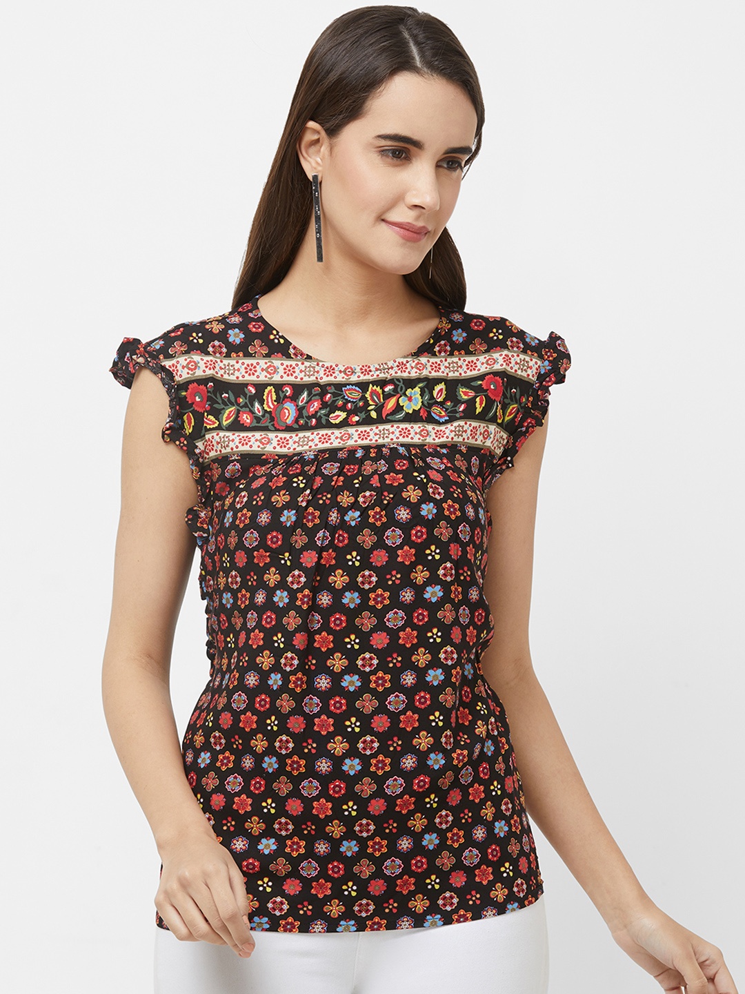 

109F Women Black Printed Top