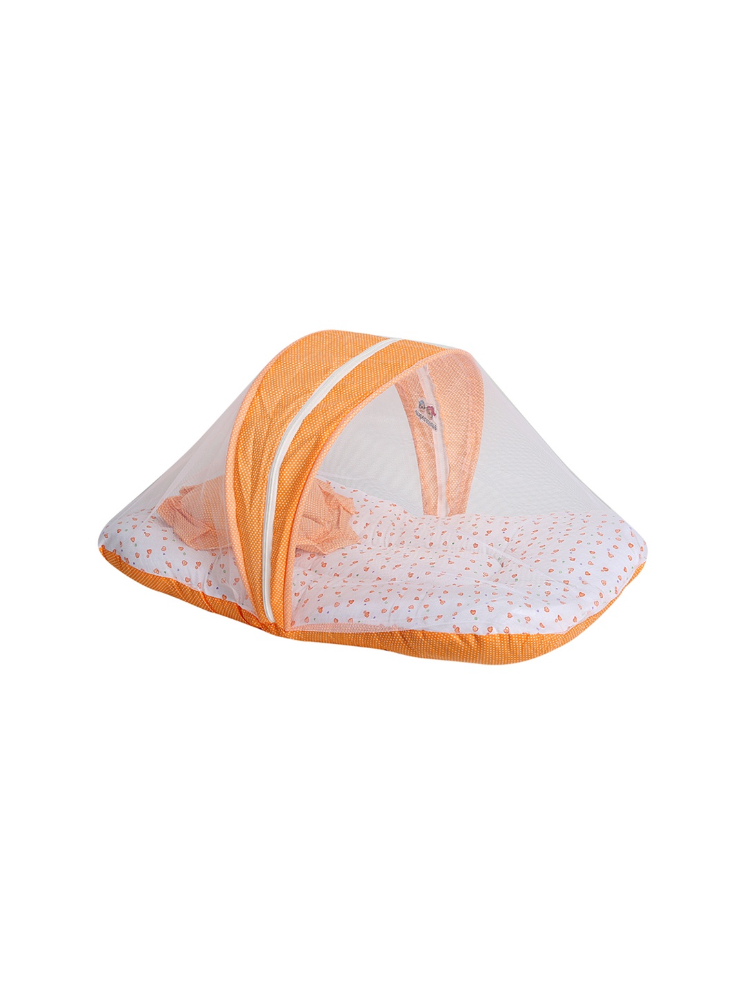 

Superminis Kids White & Peach-Coloured Printed Cotton Bedding With Mosquito Net