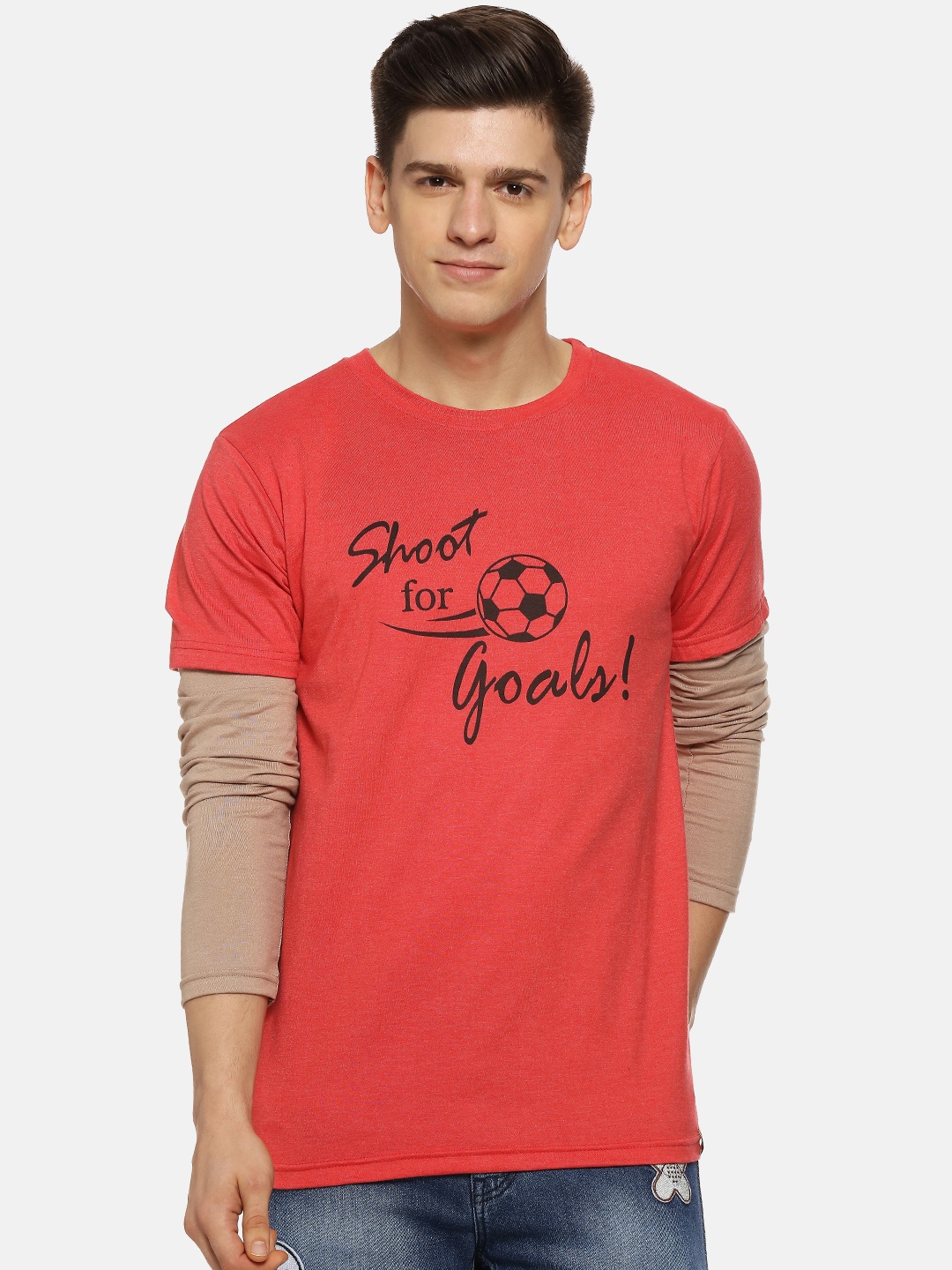 

Campus Sutra Men Orange Printed Round Neck T-shirt